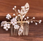 Hårkam: Smuk hårkam guld med  blade, blomster, sten og perler